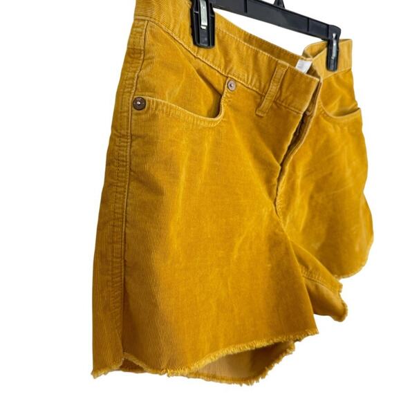 Gap Womens Fine Wale Mustard Yellow Corduroy Shorts Raw Hem Stretch Mid Rise 12 - Picture 2 of 16